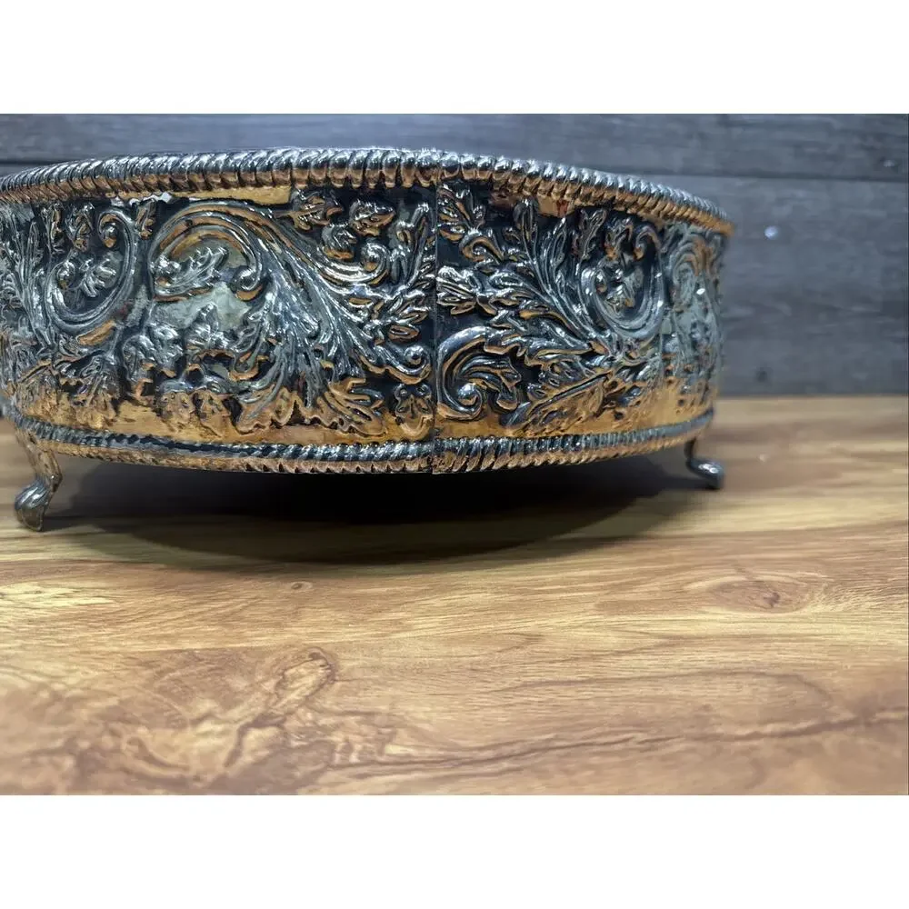Studio Silversmiths Silver Plated Mirror 12in Round Floral Cake Stand